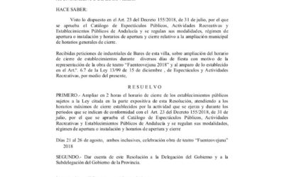 Bando Ampliación Horario Cierre Establecimientos