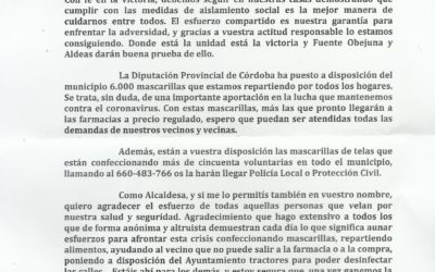 Comienza el reparto de mascarillas casa por casa en Fuente Obejuna